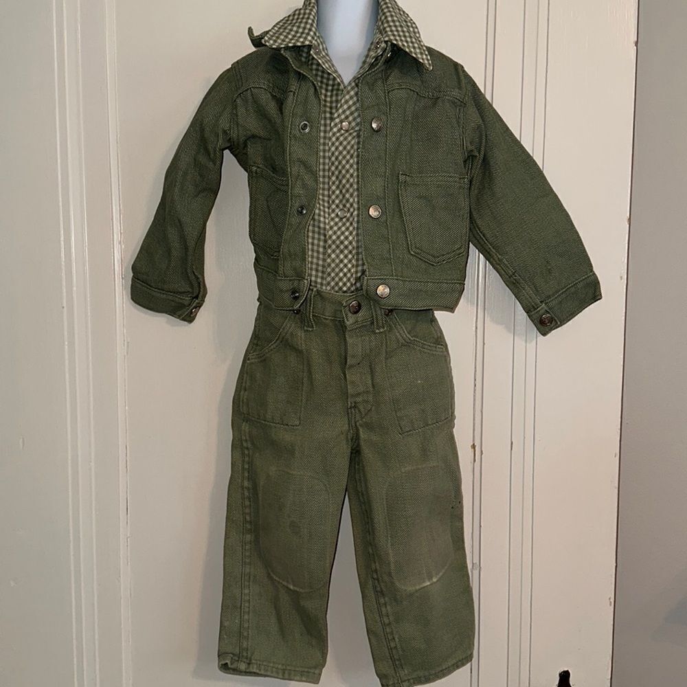 Vintage 70s Sears green‎ denim jean jacket/pants & matching western shirt